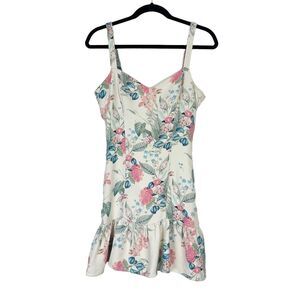 Parker Viscose Blend Floral Ivory Ruffled Mini Dress Stretch Women's Size 6